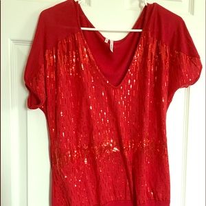Red sequin band top